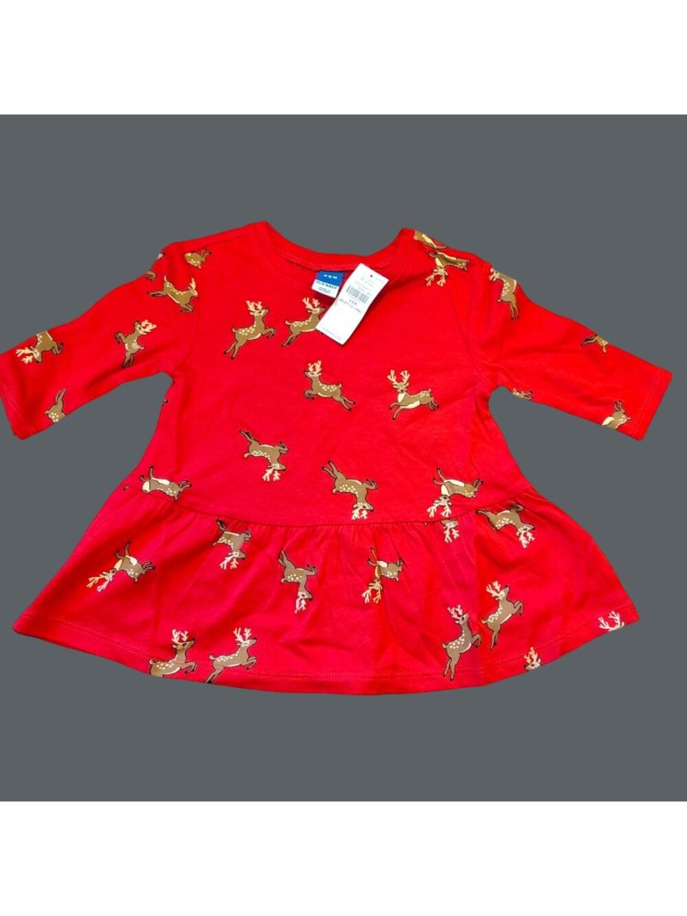 Old Navy Baby Shirt Red Reindeer 100% Cotton Peplum 3-6 Mos NWT JJ1988